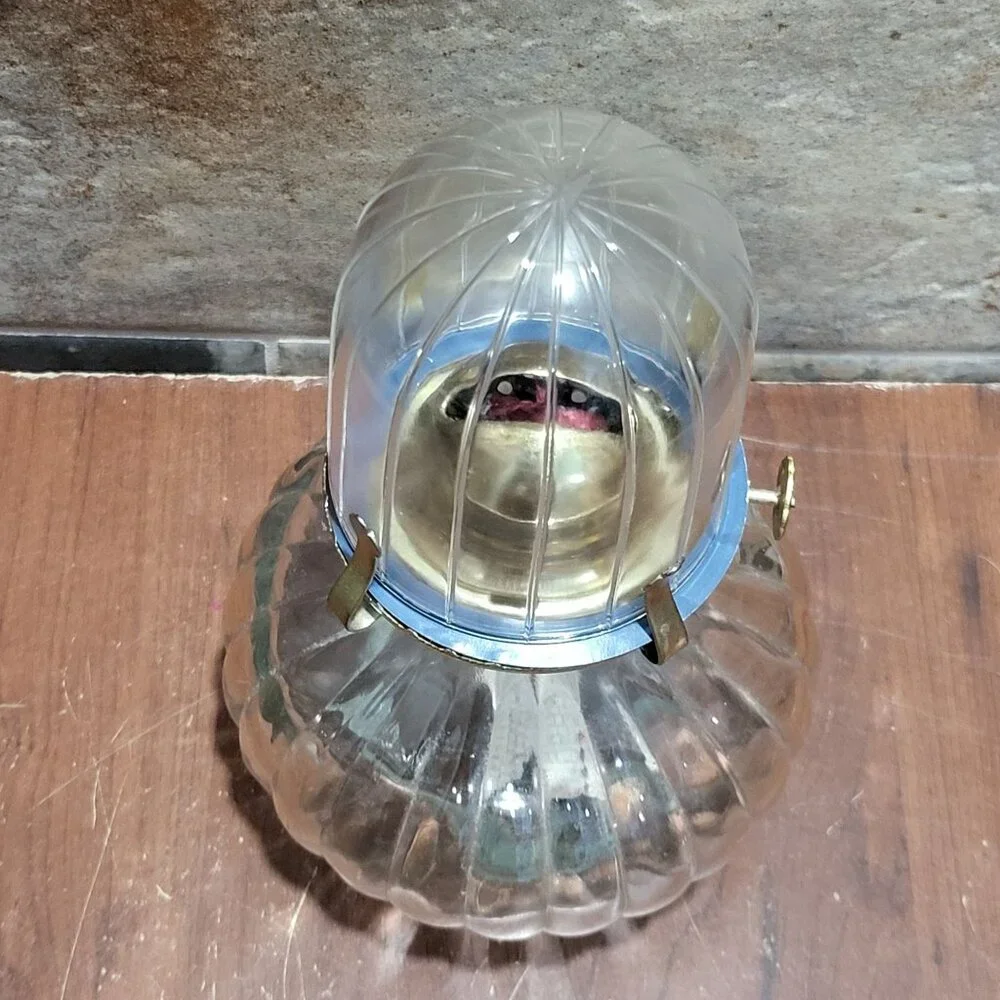 Vintage Golden Globe Clear Glass Kerosene Oil Lamp Ribbed Base